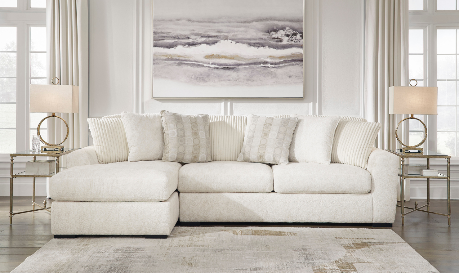 Modern Heritage Chessington Fabric Sectional with Chaise in Ivory