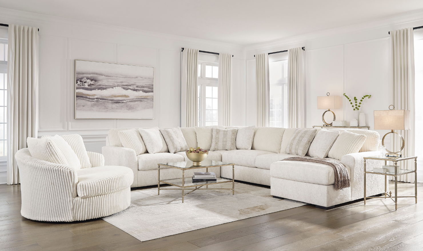 Modern Heritage Chessington Fabric Sectional with Chaise in Ivory