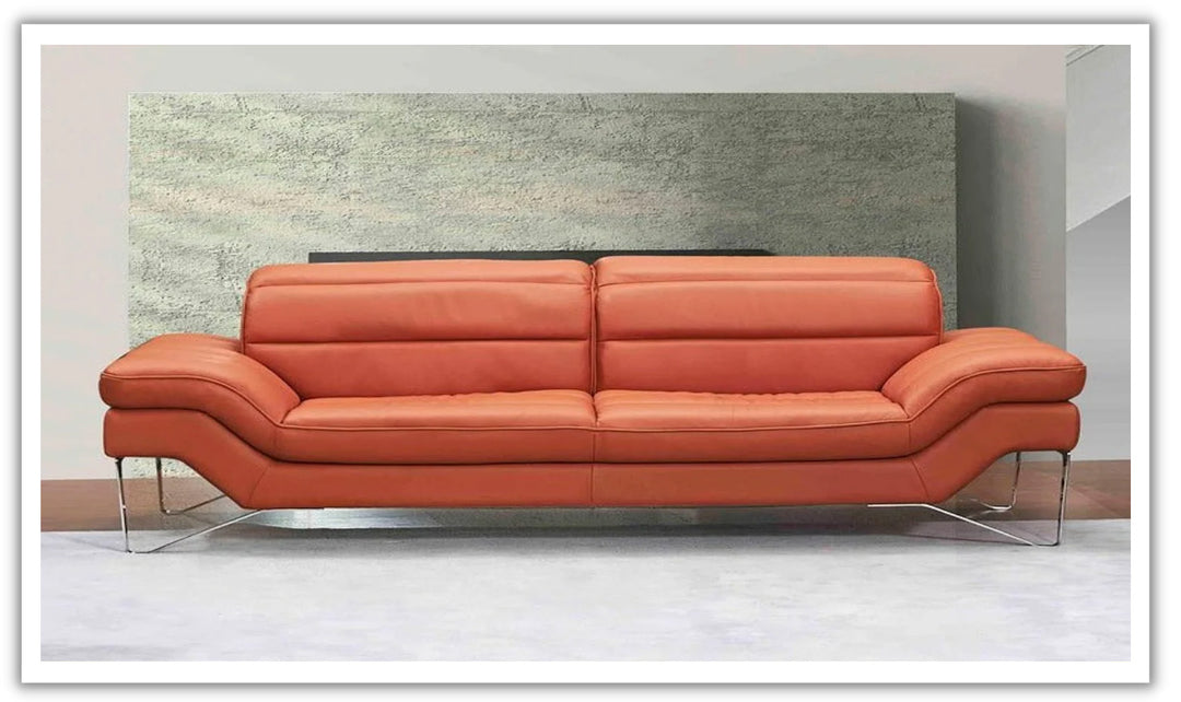 Cinetique Orange Leather Sofa with Adjustable Headrest