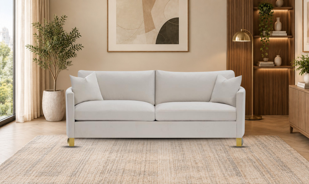 Coaster Corliss 3-Seater Fabric Sofa Recessed Arms in Beige-Jenniferfurniture