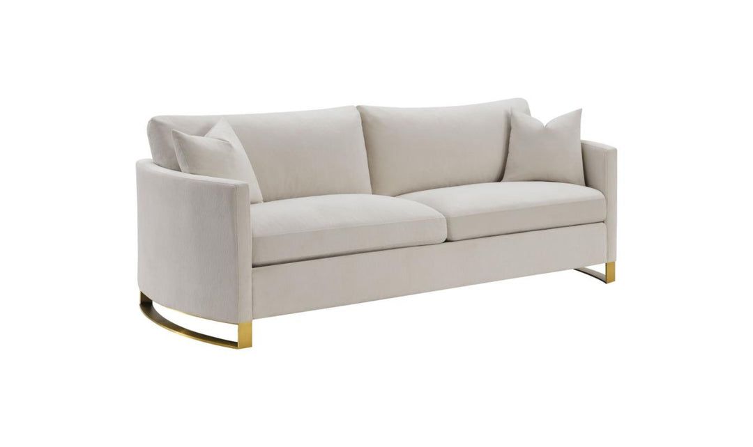 Coaster Corliss 3-Seater Fabric Sofa Recessed Arms in Beige-Jenniferfurniture