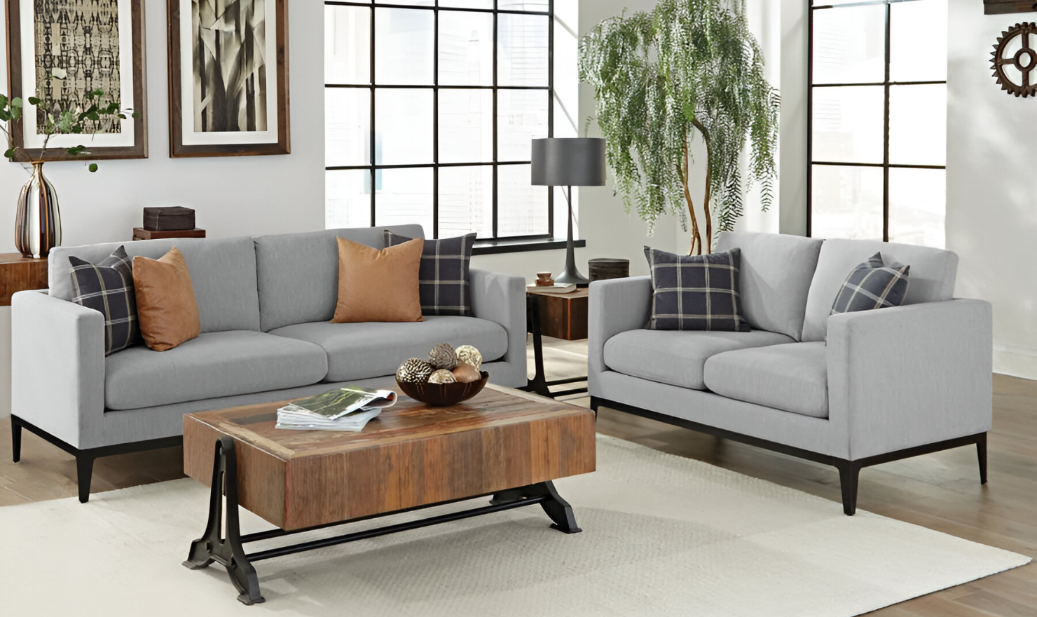 Coaster Furniture Apperson Gray Fabric Living Room Set-Jennifer Furniture