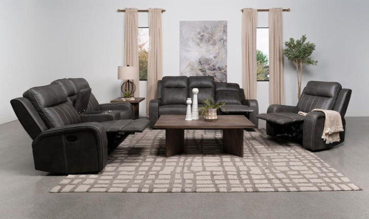 Coaster Raelynn Upholstered Track Arm Motion Sofa