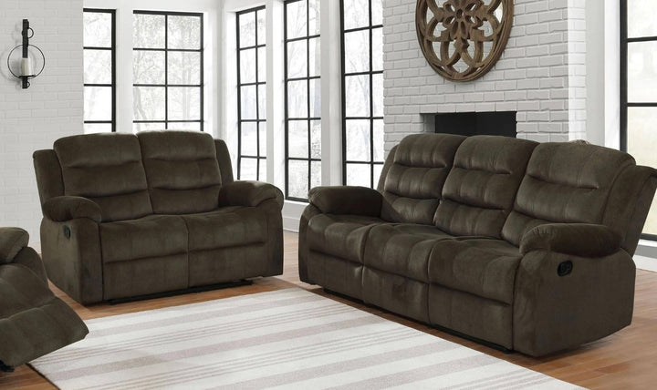Coaster Furniture Rodman Tufted Back Motion Loveseat in Brown
