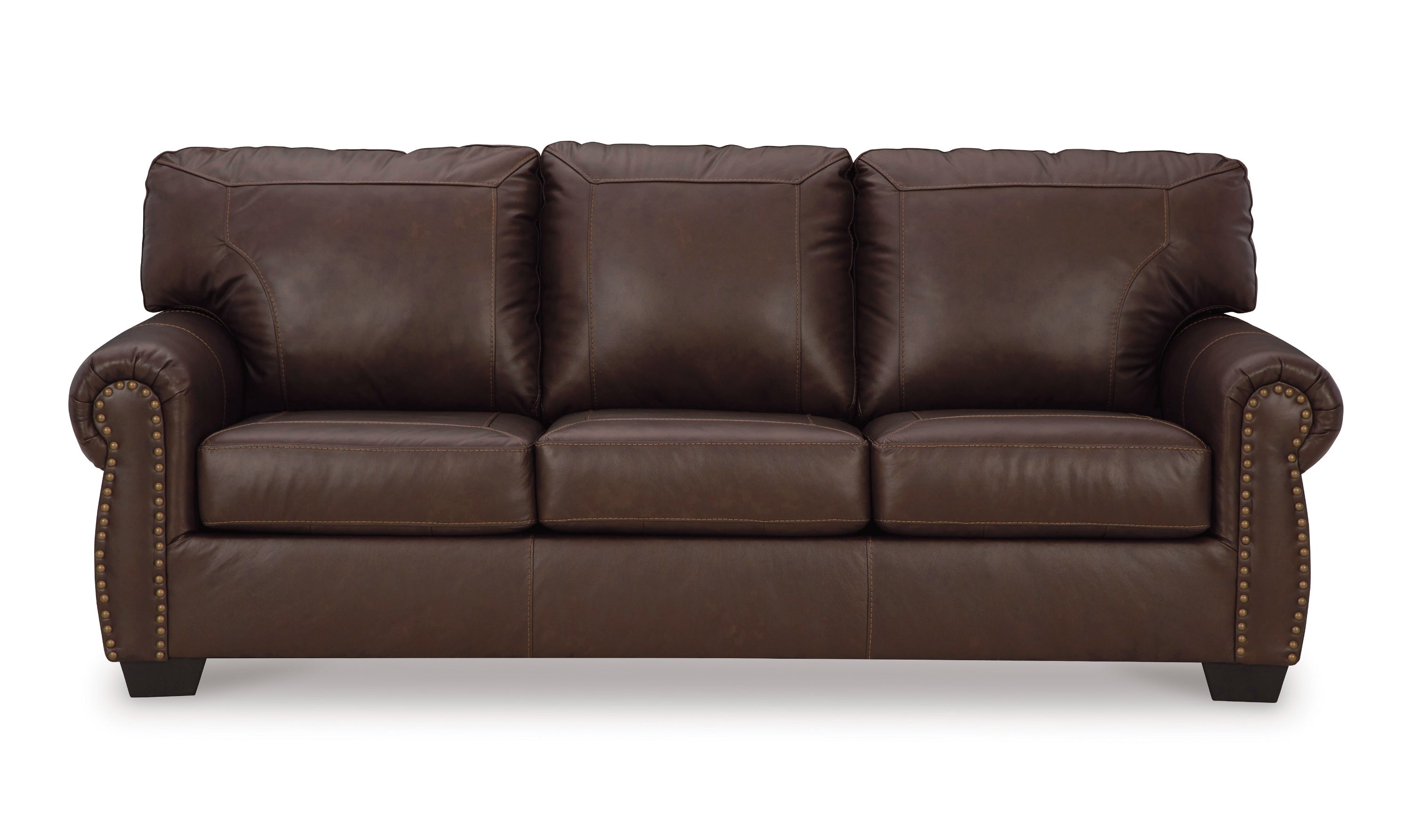 Colleton 3-Seater Dark Brown Leather Sofa with Rolled Arms-Jennifer Furniture