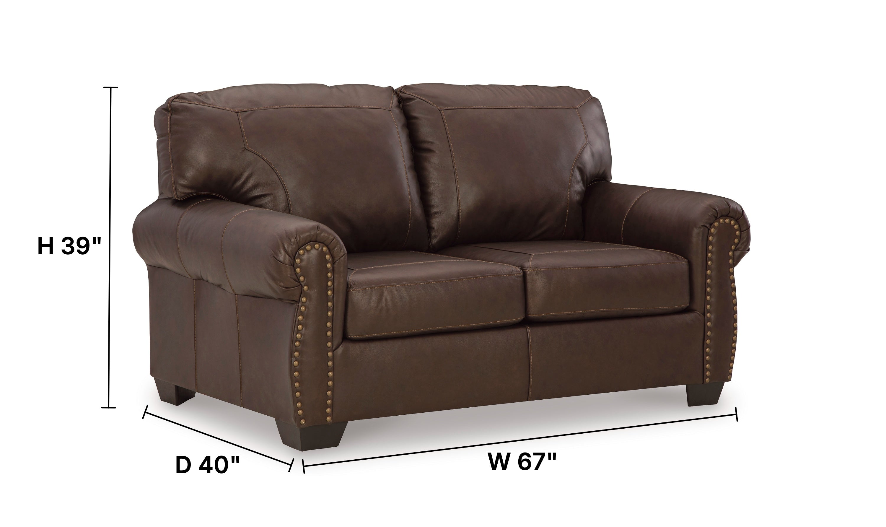 Colleton Dark Brown Leather Loveseat with Rolled Arms-Jennifer Furniture