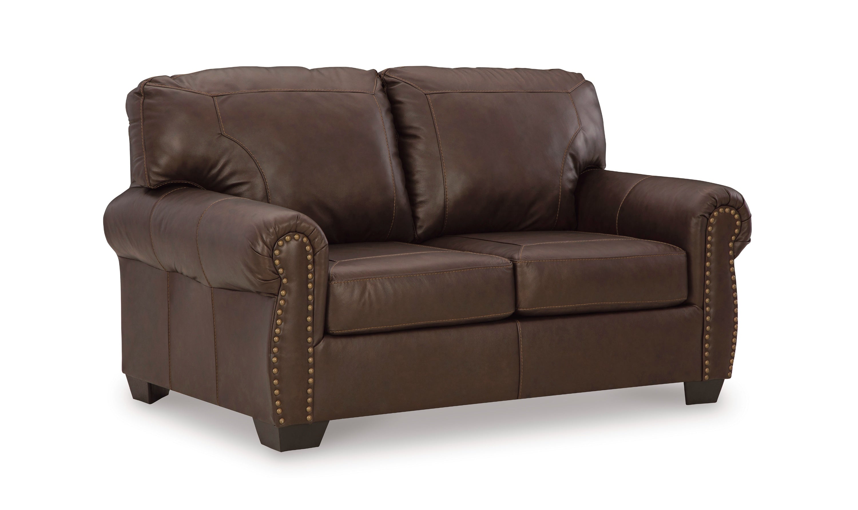 Colleton Dark Brown Leather Loveseat with Rolled Arms-Jennifer Furniture
