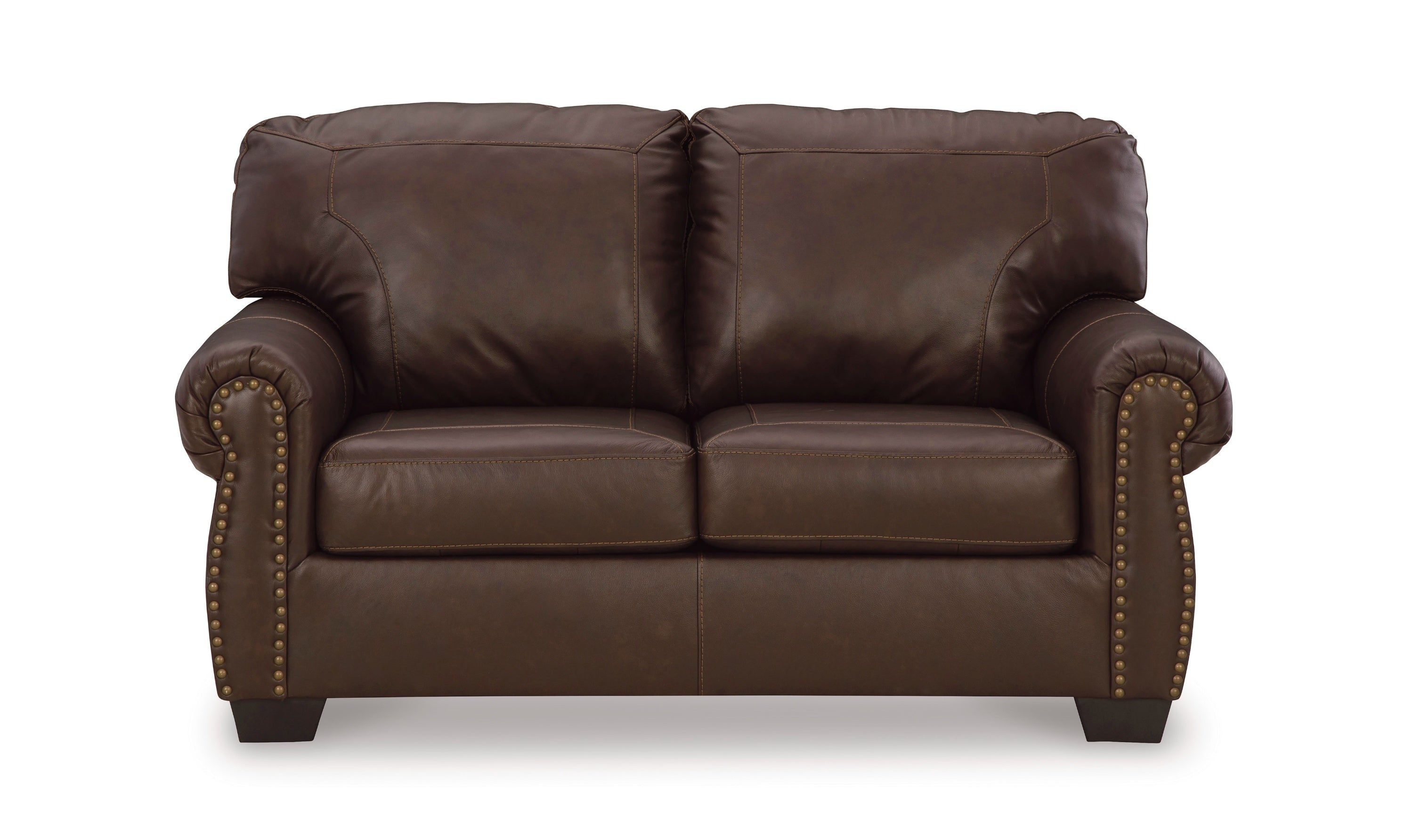 Colleton Dark Brown Leather Loveseat with Rolled Arms-Jennifer Furniture
