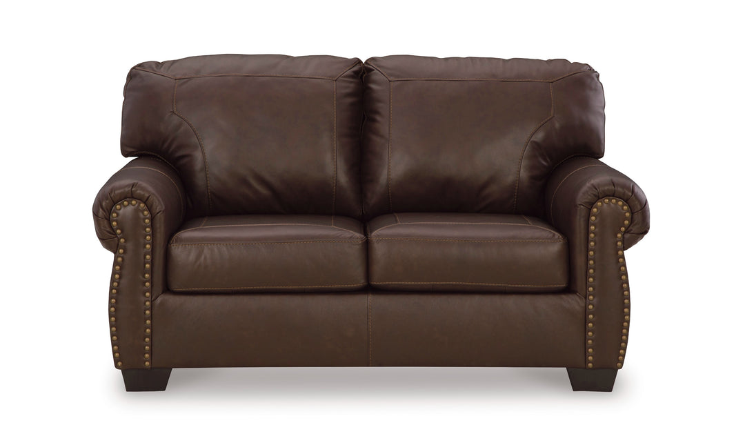 Colleton Dark Brown Leather Loveseat with Rolled Arms-Jennifer Furniture