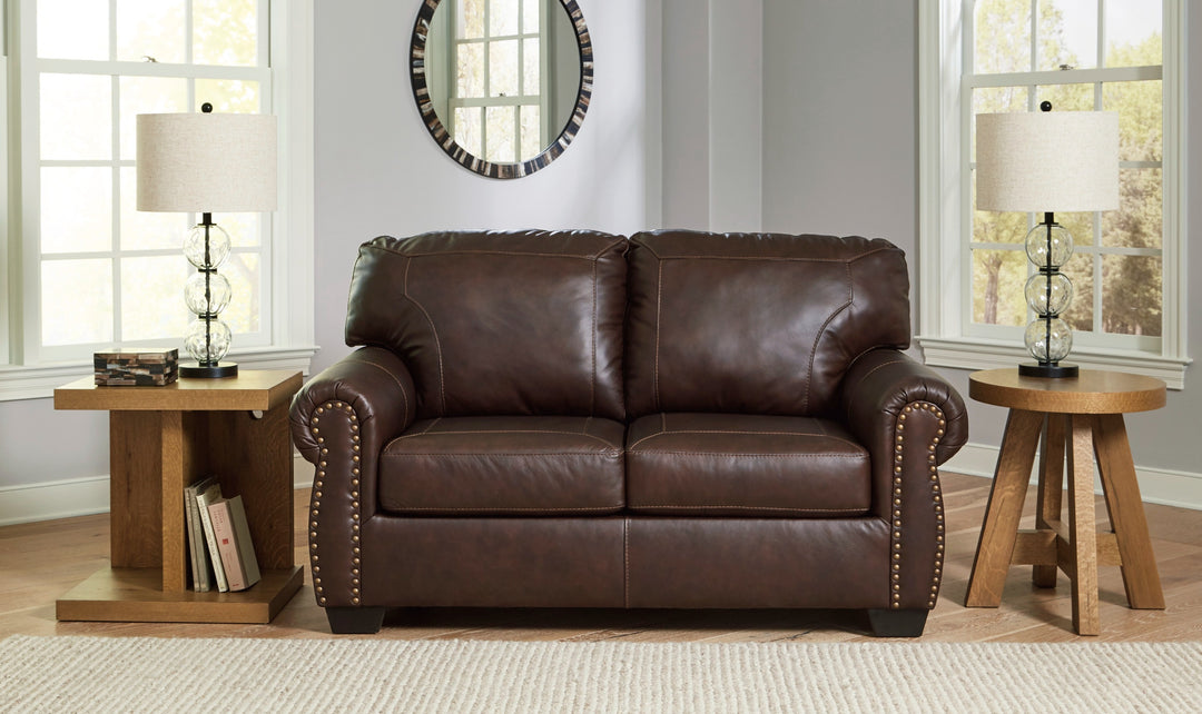 Colleton Dark Brown Leather Loveseat with Rolled Arms-Jennifer Furniture