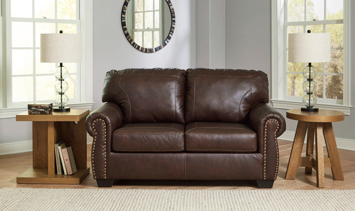 Colleton Dark Brown Leather Loveseat with Rolled Arms-Jennifer Furniture
