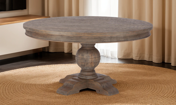 Colonial Plantation Round Dining Table in Weathered Teak-Jennifer Furniture 