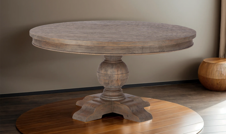 Colonial Plantation Round Dining Table in Weathered Teak-Jennifer Furniture 