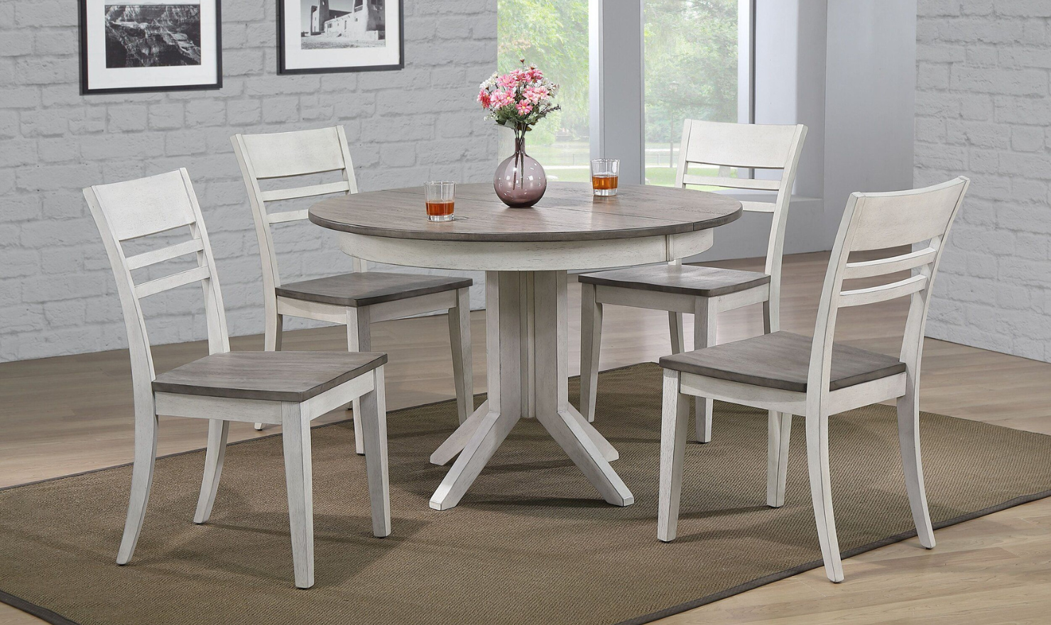 Contemporary Table In Ash & Stormy White Transitional Ladder Back5-Piece Dining Set-jennifer furniture