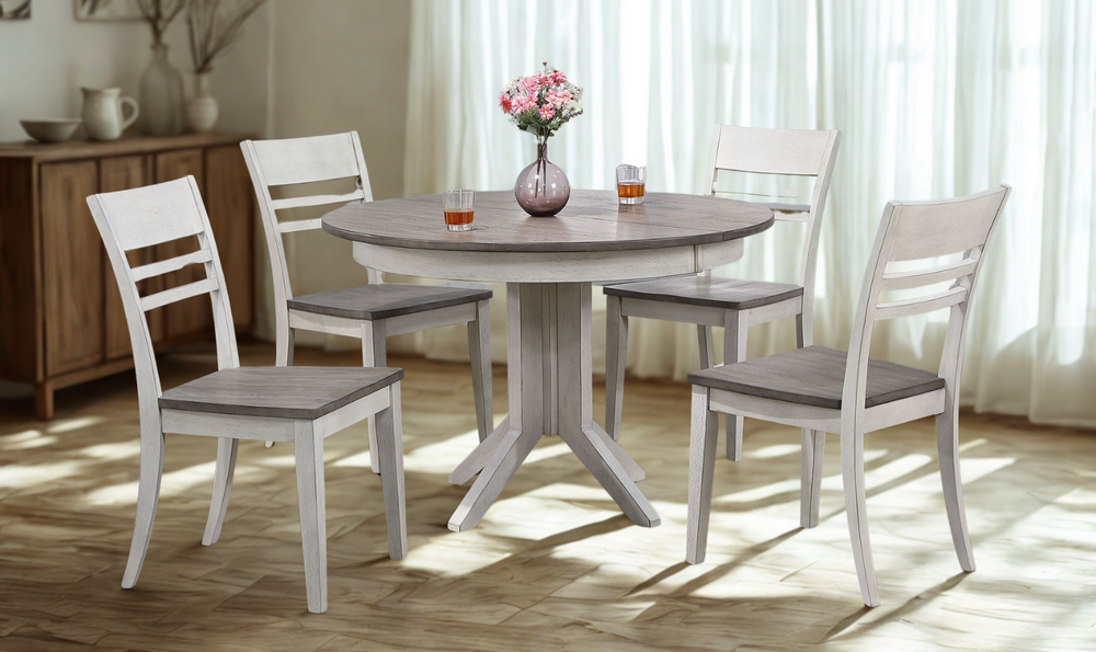 Contemporary Table In Ash & Stormy White Transitional Ladder Back5-Piece Dining Set-jennifer furniture
