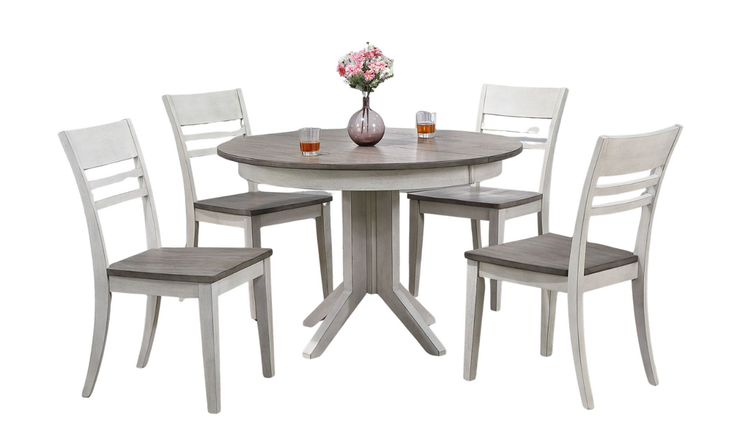 Contemporary Table In Ash & Stormy White Transitional Ladder Back5-Piece Dining Set-jennifer furniture