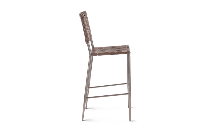 Copenhagen Bar Chair in Brown Buffalo Leather and Iron-Jennifer Furniture