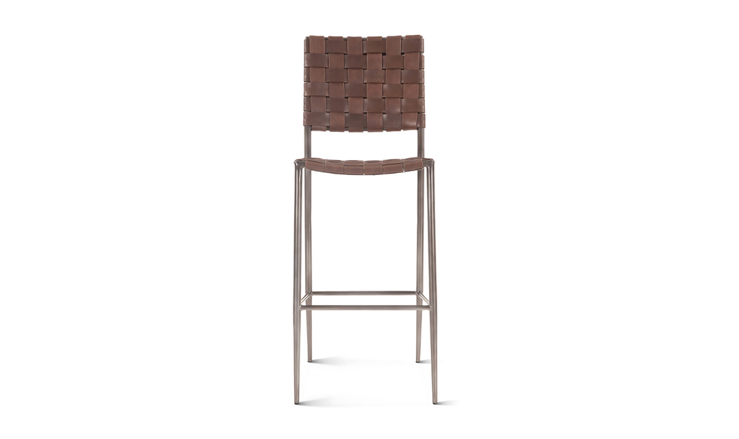 Copenhagen Bar Chair in Brown Buffalo Leather and Iron-Jennifer Furniture
