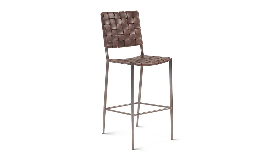 Copenhagen Bar Chair in Brown Buffalo Leather and Iron-Jennifer Furniture