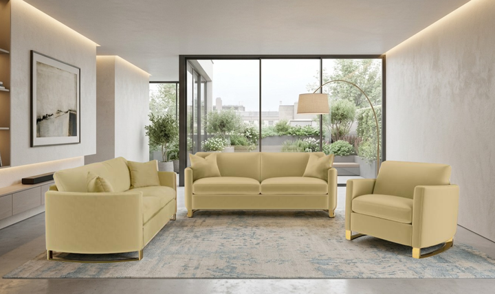 Corliss Beige Fabric Living Room Set with Recessed Arms