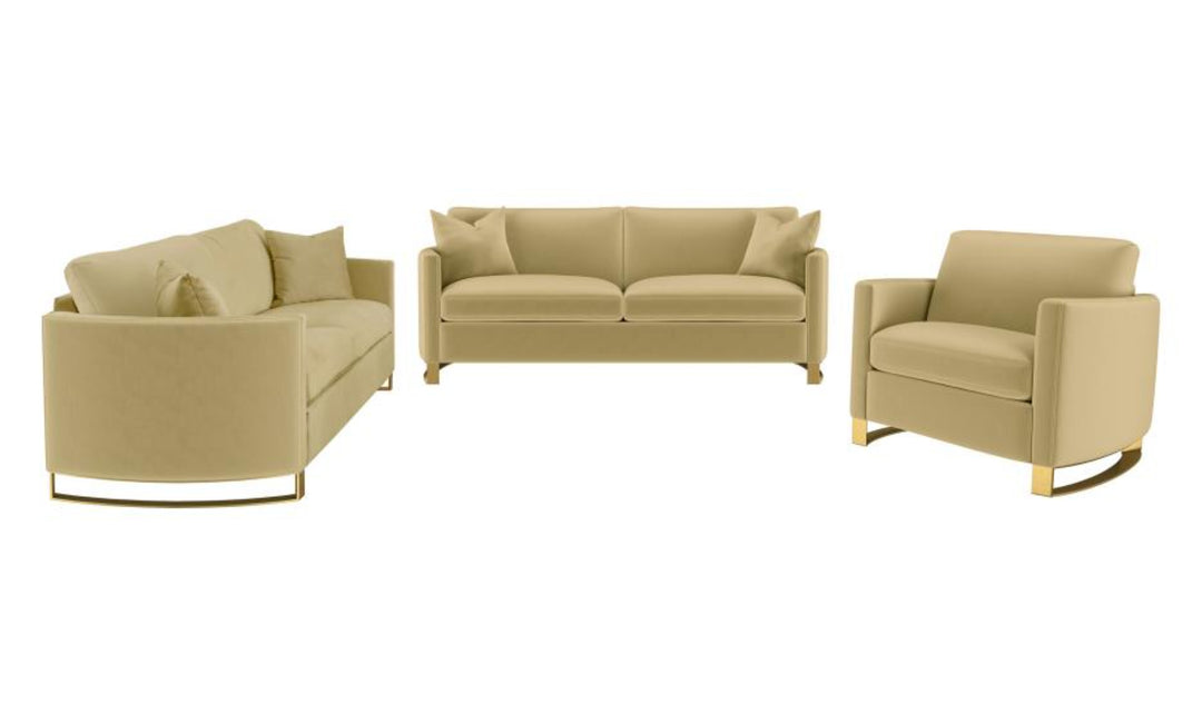 Corliss Beige Fabric Living Room Set with Recessed Arms