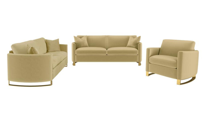 Corliss Beige Fabric Living Room Set with Recessed Arms