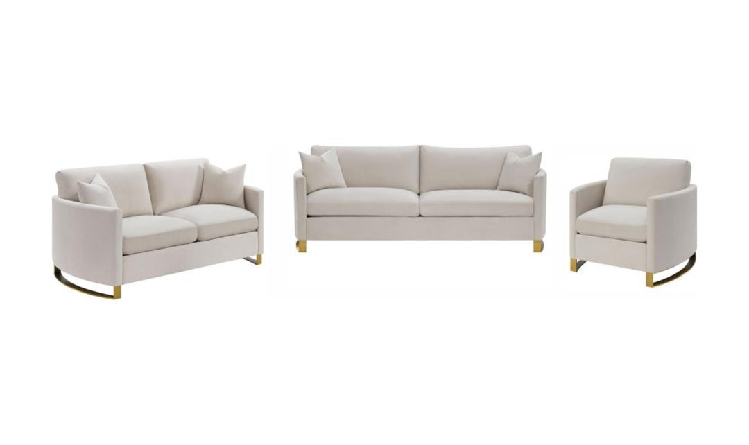 Corliss Beige Fabric Living Room Set with Recessed Arms