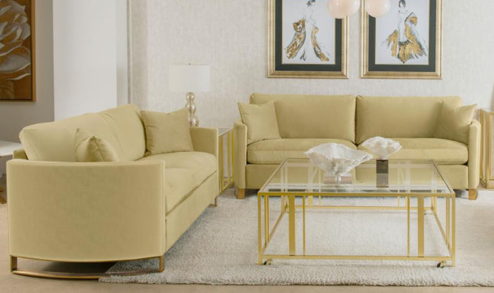 Corliss Beige Fabric Living Room Set with Recessed Arms