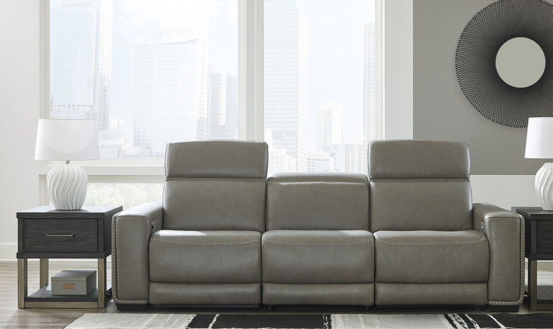 Correze Leather Grey Power Reclining Sofa