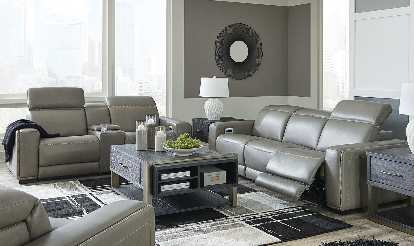 Correze Leather Grey Power Reclining Sofa