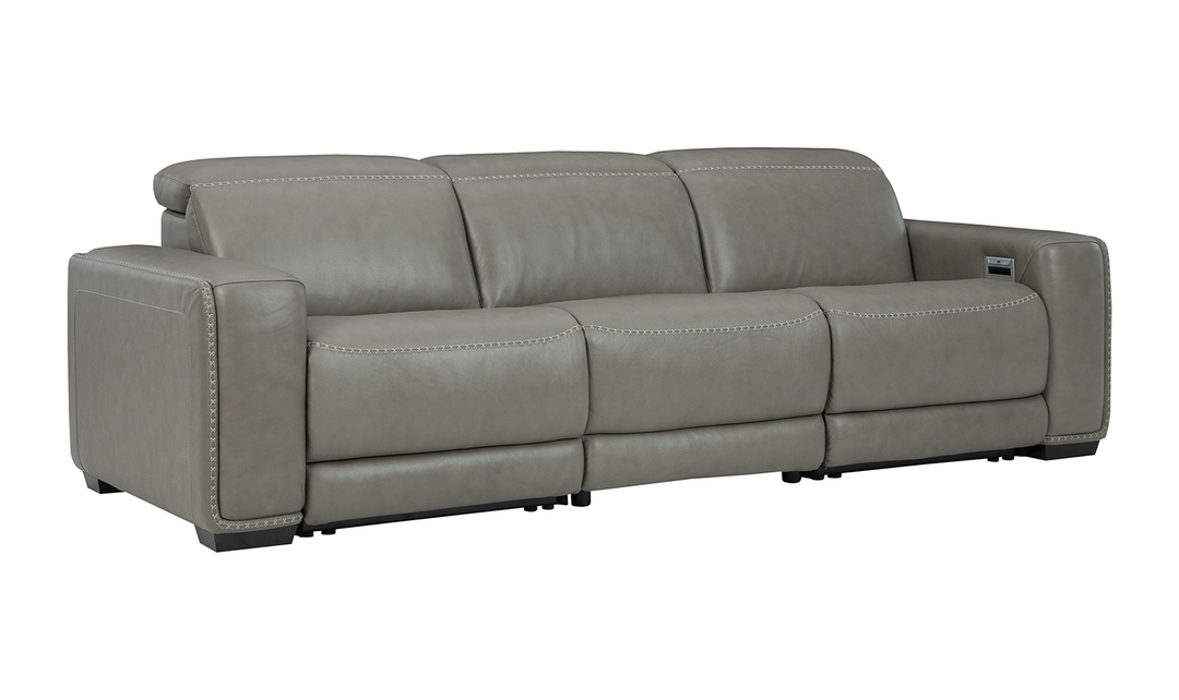 Correze Leather Grey Power Reclining Sofa