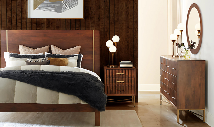 Cosmopolitan Six Drawer Dresser With Honey Brown Finish And Iron Base-Jennifer Furniture