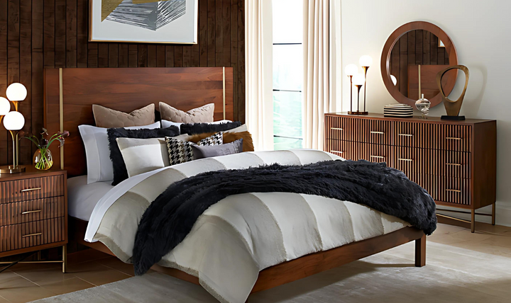 Cosmopolitan Six Drawer Dresser With Honey Brown Finish And Iron Base-Jennifer Furniture