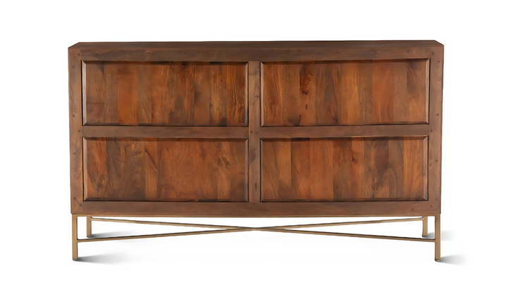 Cosmopolitan Six Drawer Dresser With Honey Brown Finish And Iron Base-Jennifer Furniture