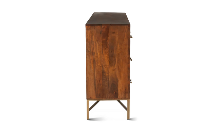 Cosmopolitan Six Drawer Dresser With Honey Brown Finish And Iron Base-Jennifer Furniture