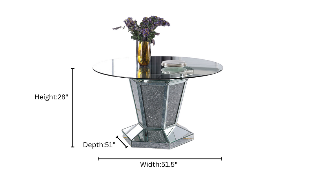 Cosmos Diva Modern Silver Glass Dining Table with Crystal Base