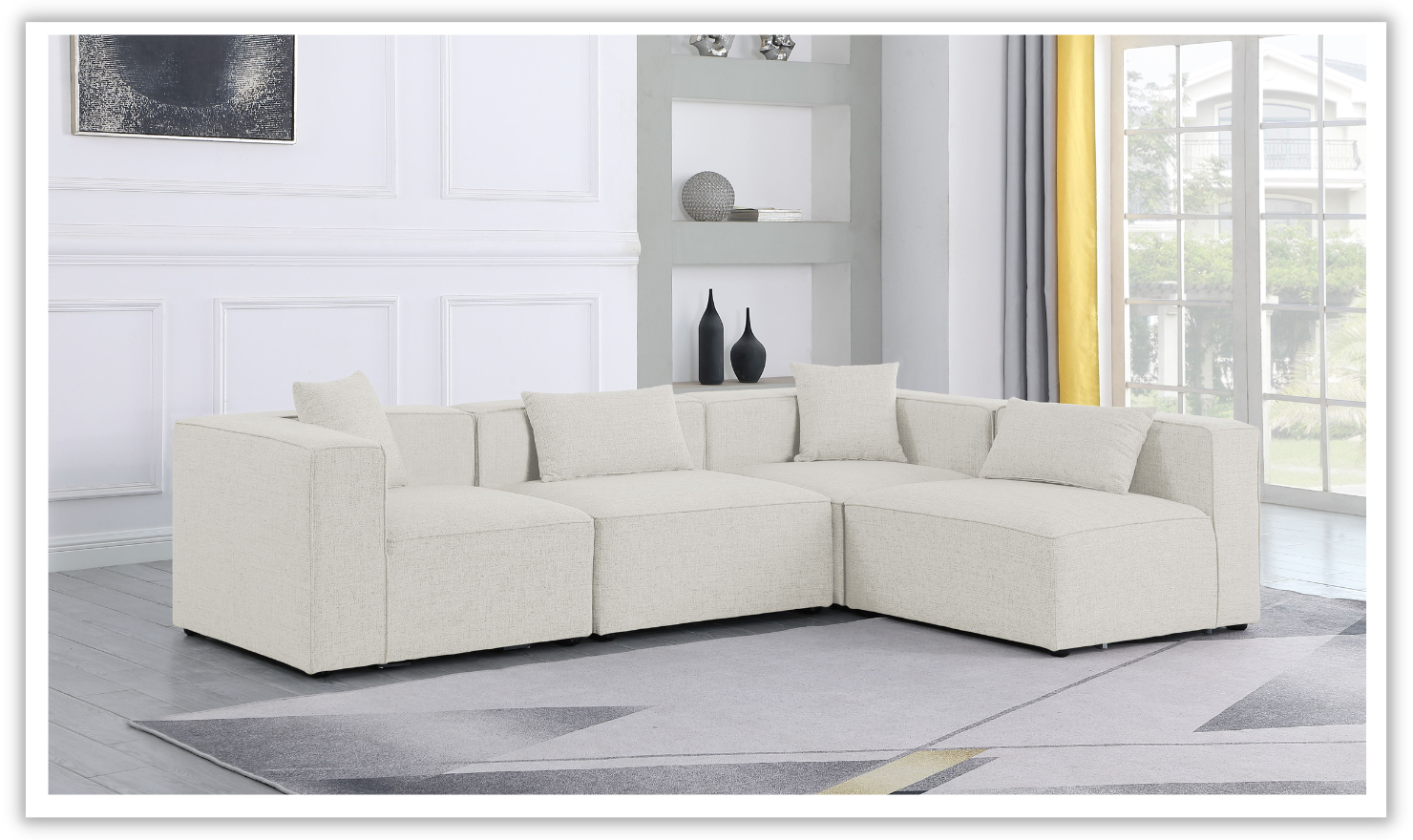 Meridian Furniture Cube Linen  Modular Sectional Sofa with Track Arms