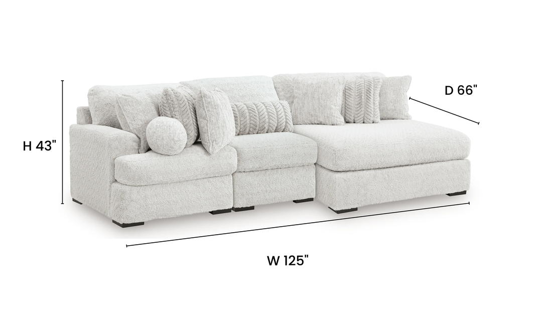 Modern Heritage Cuddle Plush 3-Piece Sectional with Chaise