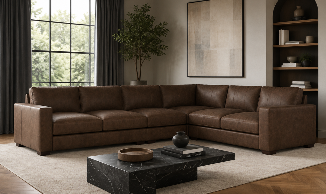 Bernhardt Dawkins L-Shaped Leather Sectional Sofa with Oversized Track Arms - Jennifer Furniture