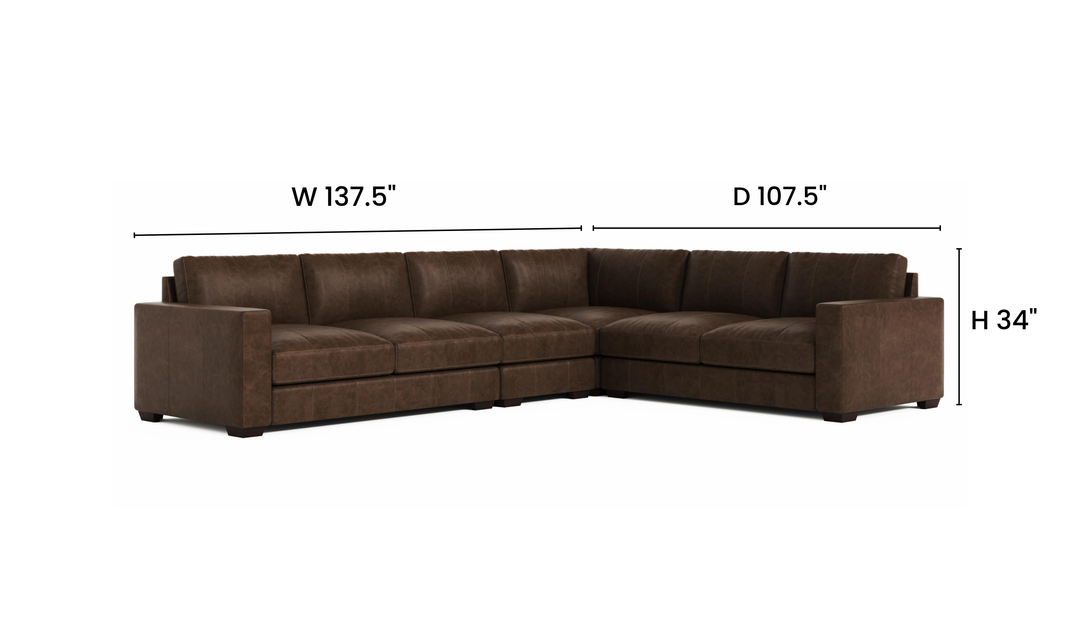 Bernhardt Dawkins L-Shaped Leather Sectional Sofa with Oversized Track Arms - Jennifer Furniture