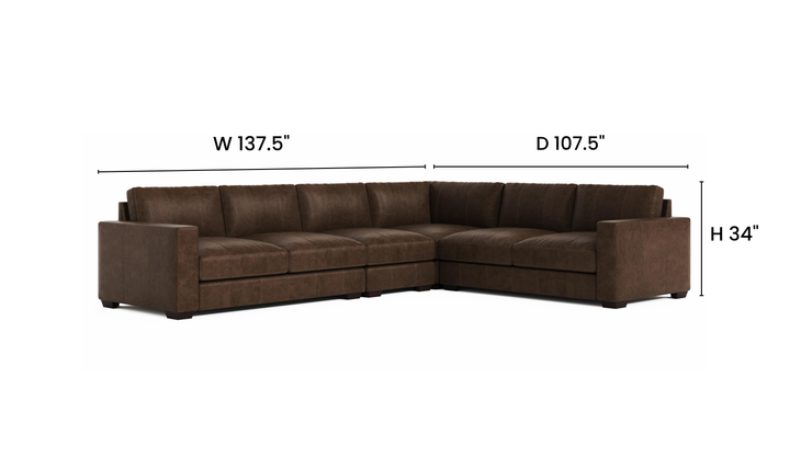 Bernhardt Dawkins L-Shaped Leather Sectional Sofa with Oversized Track Arms - Jennifer Furniture