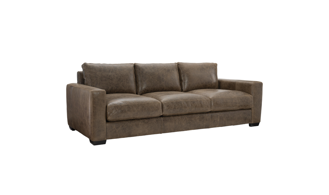 Bernhardt Dawkins Top-Grain Leather Sofa with Track Arms in Brown - Jennifer Furniture