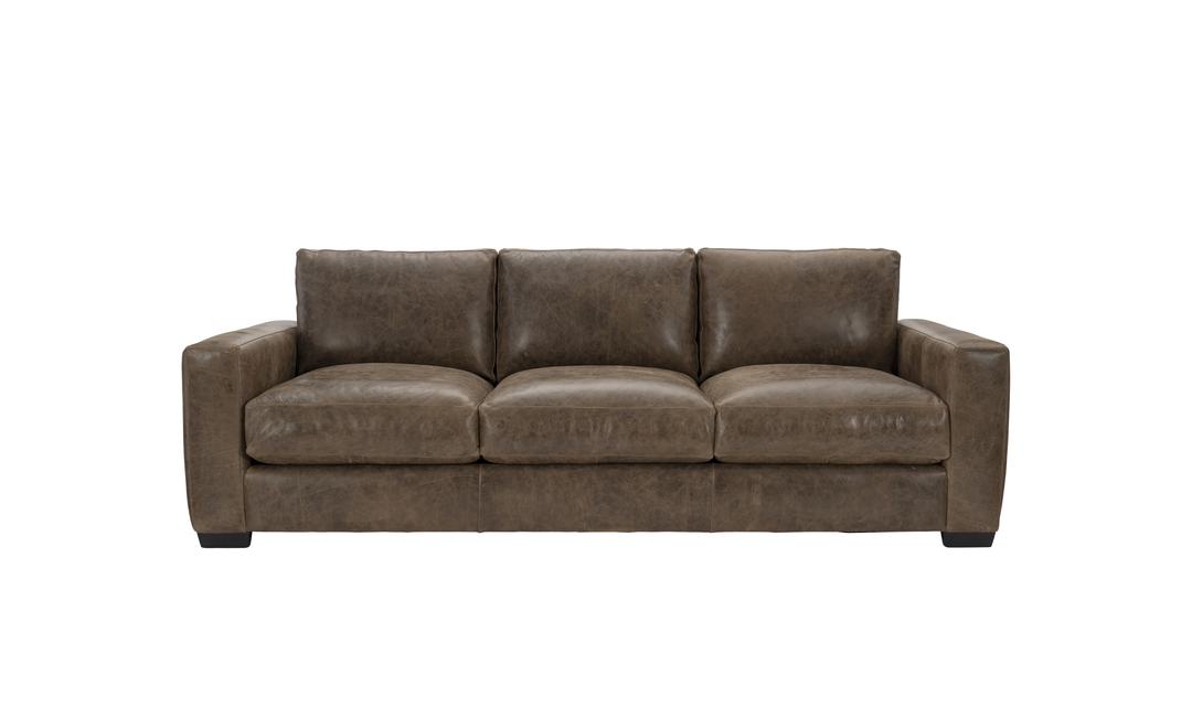 Bernhardt Dawkins Top-Grain Leather Sofa with Track Arms in Brown - Jennifer Furniture
