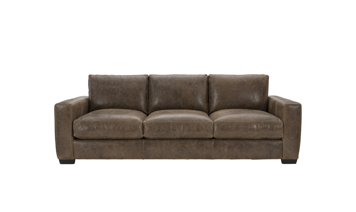 Bernhardt Dawkins Top-Grain Leather Sofa with Track Arms in Brown - Jennifer Furniture