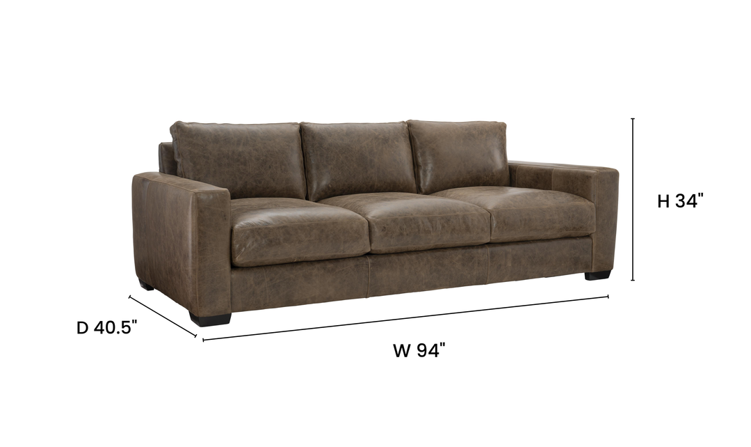 Bernhardt Dawkins Top-Grain Leather Sofa with Track Arms in Brown - Jennifer Furniture