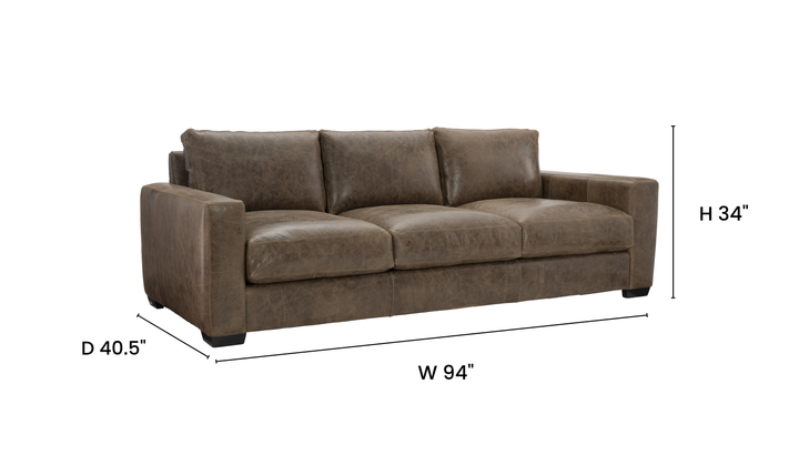 Bernhardt Dawkins Top-Grain Leather Sofa with Track Arms in Brown - Jennifer Furniture
