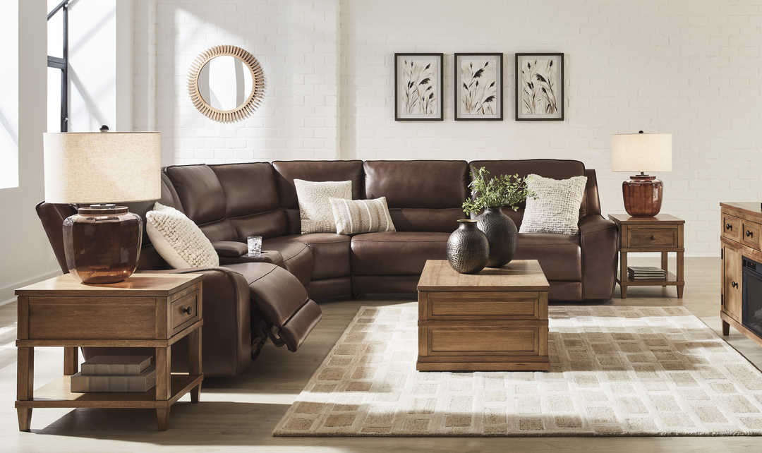 Modern Heritage DeepWakes 6-Piece Reclining Sectional with Storage Console - Jennifer Furniture