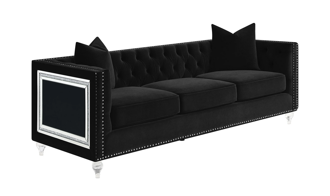 Coaster Delilah 3-Seater Black Tufted Sofa with Nailhead Finish