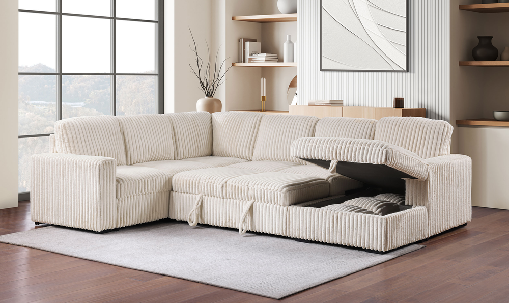 Modern Heritage Devonshire Sleeper Sectional Sofa with Storage Chaise - Jennifer Furniture