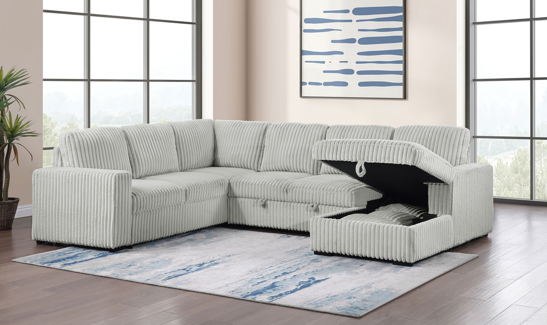 Modern Heritage Devonshire Sleeper Sectional Sofa with Storage Chaise - Jennifer Furniture